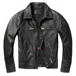 Men Cowhide Coat Vintage Men Leather Jacket Genuine Leather Clothes Men's Winter Jacket Motorcycle Biker Jackets