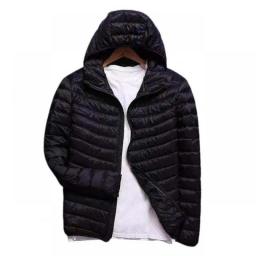 Plus Size Winter Men Down Coat Ultra Lightweight Hood Solid Color Thin Cotton Padded Zipper Jacket Streetwear