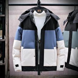 Thicken Men's Down Jacket Patchwork Hooded Warm Parka Men Casual Waterproof Windproof Winter Coat Male Windbreaker Coats 3XL 4XL