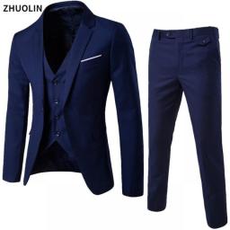 Men Suits Blazers 3 Pieces 2 Sets Elegant Luxury Wedding Business Vest Pants Blue Coats 2022 Formal Jackets Korean Free Shipping