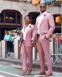Hot Couples British Pink Costume Homme Mens Suits 2 Pcs Groomsmen Wedding Tuxedos Terno Masculino Slim Fit Prom (Jacket+Pants)