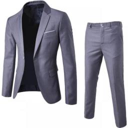 Men Blazer Pants Sets Solid Color Long Sleeve Slim Fit Turndown Collar Temperament One Button Pockets Suit Set Men Clothes