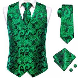 Hi-Tie Grass Green Mint Teal Jacquard Silk Mens Vest Tie Hankerchief Cufflinks Set Waistcoat Jacket Necktie Business Wedding