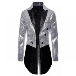 Shiny Gold Sequins Glitter Men's Tailcoat Suit Jacket Male Double Breasted Wedding Groom Tuxedo Men's Blazer Party Stage Costume