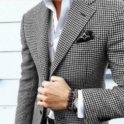 Houndstooth Casual Suit Jacket For Men Notched Lapel Wedding Check Blazer For Prom Party Custom One Piece Male Fashion Coat 2022
