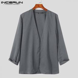 Stylish New Men Blazer Leisure Style Loose Buttons Male All-match Simple Collarless Long-sleeved Suits S-5XL INCERUN Tops 2023