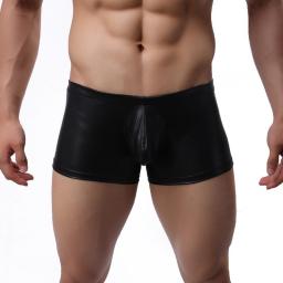 Comfortable Fabric Underwear Men's Imitation Patent Leather Boxer Shorts Breathable Sexy Underpants Fashion Faux Leather Briefs