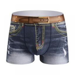 Fashion Men Denim Underwear 3D Print Sexy Boxers Jeans Style Shorts Boxers Mens Cowboy U Convex Pouch Cotton Underpants Panties