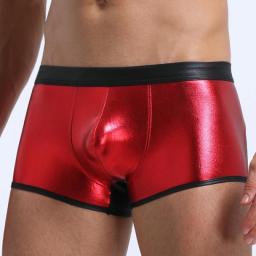 Sexy Shinny Leather Open Bulge Pouch Men's Boxers Underwear Faux Leather Shorts Underpants Colorful Tight Boxers Underwear