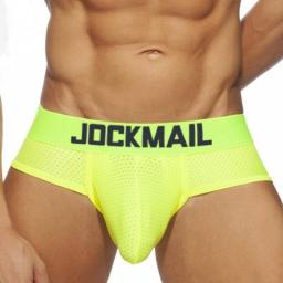 JOCKMAIL Fashion Solid Color Men Underwear Polyester Fiber Mesh Boxer Briefs Sports Breathable Underpants Low Waist Large Trunks