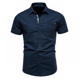 AIOPESON 100Percent Cotton Men's Short Sleeve Shirts Solid Color Social Shirts For Men Single Pocket New Summer Designer Shirts Men
