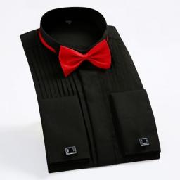 Classic Winged Collar Dress Shirt Men's Wingtip Tuxedo Formal Shirts With Red Black Bow Tie Party Dinner Wedding Bridegroom Tops