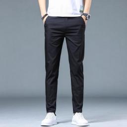 KUBRO Casual Pants Ice Silk Man Straight High Elastic Male Autumn 2023 New Summer Daily Full Length Streetwear Black Khaki Green