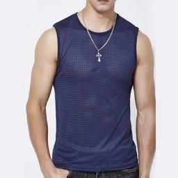 Men Tops Ice Silk Vest Outer Wear Quick-Drying Mesh Hole Breathable Sleeveless T Shirts 2023 Summer Cool Vest Beach Travel Tanks