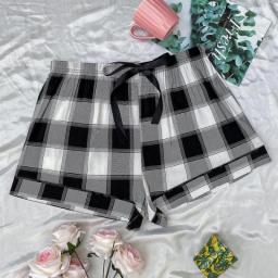 Plus Size Women's Plaid Drawstring Shorts Sleep Bottoms For Spring And Summer Home Wear