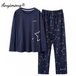 L-4XL Men's Pajamas Autumn Winter Soft Cotton Leisure Sleepwear Full Length Pijamas Elegant Plus Size Round Collar Nightwear
