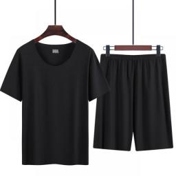Summer Thin Men's Pajamas Suit Home Wear Seamless Short Sleeve Shorts Sleepwear Sets For Men Crew Neck Casual Summer Clothing
