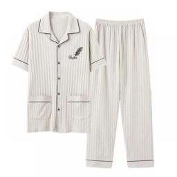 M-3XL Summer Elegant Pyjamas Knited Cotton Men's Pajamas Sets Long Pants Sleepwear Pyjamas Night Pijamas Plus Size Homewear