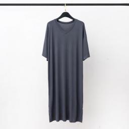 Modal Pajamas Home Clothes Men's Short-sleeved V-neck Mid-length One-piece Nightgown Loose Large Size Mens Cotton Bathrobe