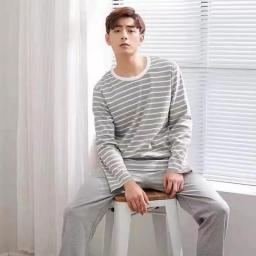 New Pajamas Men's Long-sleeved Striped Spring And Autumn Style Boys And Girls Winter Homewear Suits