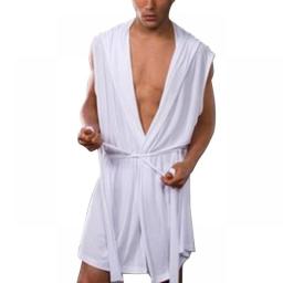 Men's Summer Milk Silk Bathrobe Hooded Sleeveless Bathrobe Pajamas Slimming Medium And Long Fitting Household Clothing