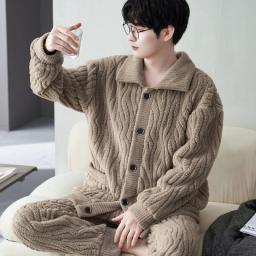 Winter Long Sleeve Thick Warm Flannel Pajama Sets For Men Velvet Fashion Sleepwear Suit Korean Pyjamas Homewear Clothes