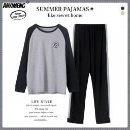 Mens Navy Pajamas Set L-4XL Autumn Winter Soft Cotton Causal Sleepwear For Boy Fashion Minimalist Style Man's Pijamas Loungewear
