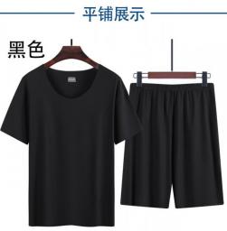Pajamas Sets Summer Thin Men's Ice Silk Cozy Pajama Short Sleeve Round Neck Fashion No Trace Casual Home Clothing Plu Size New