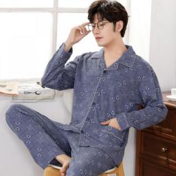 Winter 100Percent Cotton Pajamas For Men 2PCS Lounge Sleepwear Men Blue Plaid Pijama Hombre 2020 Home Clothes Pure Cotton Pyjamas Set