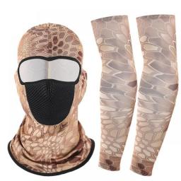 2pcs Tactical Camouflage Fishing Running Face Mask Sunscreen Sleeve Set Balaclava Hat Mesh Venting Hole Windproof Cycling Cap
