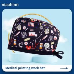 Surgical Caps Fashion Pharmacy Baotou Caps Medical Printing Pet Clinic Women Doctors Surgical Hat Nurse Doctor Hat With Buttons
