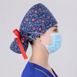 1Pcs New Fashion Cotton Cartoon Print Hat Scrub Caps Unisex Surgical Hat Adjustable Work Cap Beauty Salon Nursing Cap