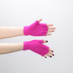 1pair Black Short Half Finger Fingerless Knit Wrist Glove Winter Warm Stretch Work Gloves For Women And Men Cycling Accessories