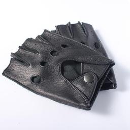 Gours Spring Men's Genuine Leather Gloves Driving Unlined 100Percent Deerskin Half Fingerless Gloves Fingerless Fitness Gloves GSM046L