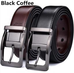 Men's Genuine Leather Reversible Belt Rotated Buckle Two In One Big And Tall