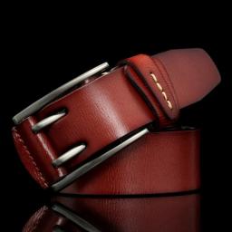 4 CM Width Fashion British Style Double Pin Buckle High Quality Genuine Leather Belt For Men Casual Jeans Waistbands Strap