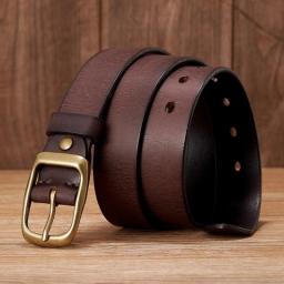 3.3CM High Quality Real Cowskin Genuine Leather Belt Men Luxury Designer Copper Buckle Male Strap For Jeans Cowboy Cintos