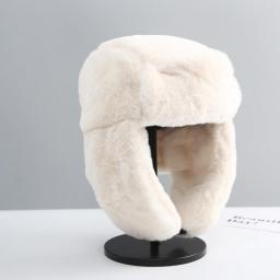 Women's Faux Fur Hat For Winter With Stretch Cossack White Thicken Warm Cap Ear-Flapped Trapper Hat Russian Style Cap For Women