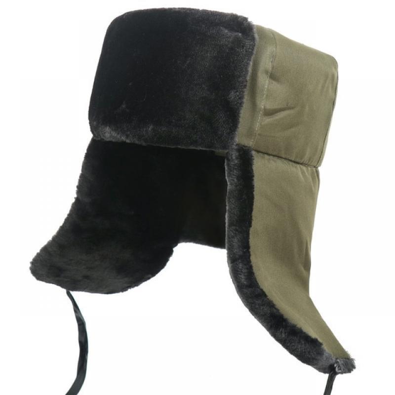 Men's Winter Soviet Badge Lei Feng Hats Russian Ushanka Hat Outdoor Warm Thicken Faux Rabbit Fur Windproof Snow Caps