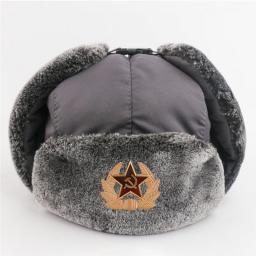 Warm Soviet Badge Lei Feng Hats Men's Russian Army Ushanka Bomber Hat Outdoor Plus Velvet Thicken Caps Faux Rabbit Fur Earflap