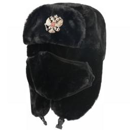 CAMOLAND Winter Thermal Faux Rabbit Fur Bomber Hats Women Men Soviet Army Military Badge Russia Hat Face Neck Earflap Snow Caps