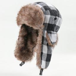 CAMOLAND Fashion Plaid Winter Bomber Hats Women Men Plus Fleece Earflap Caps For Male Warm Russia Ushanka Snow Cap