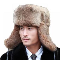 Thick Warm Bomber Hat Men Real Rabbit Fur Earflap Trapper Russian Cap Male Plus Size Winter Hats For Men Ski Russian Hat