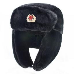 CAMOLAND Soviet Army Military Badge Bomber Hat Men Women Russia Ushanka Hats Faux Rabbit Fur Earflap Snow Caps Trapper Hats
