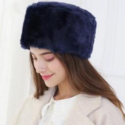 Russian Women Faux Fox Fur Hat Autumn Winter Round Flat Cap Girl Warm Soft Fur Caps Muti-Color Crownless Circle Headgear