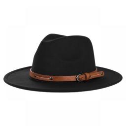 2022 Wide Brim Big Wool Fedora Hat For Women With Leather Ribbon Gentleman Elegant Lady British Style Jazz Church Panama Hat Men