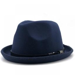 Simple Men's Felt Fedora Hat For Gentleman Winter Autumn Church Roll Up Brim Homburg Dad Jazz Hat