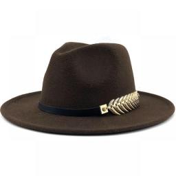 Woman Felt Fedora Hats Wide Brim With Chain Hats Gentleman Elegant Lady Wedding Party Round Caps For Men Vintage Panama Sombrero