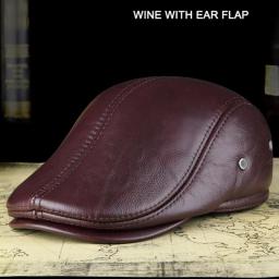 Men's Outdoor Leather Hat Winter Berets Male Warm Ear Protection Cap 100Percent Genuine Leather Dad Hat Wholesale Leisure Bone