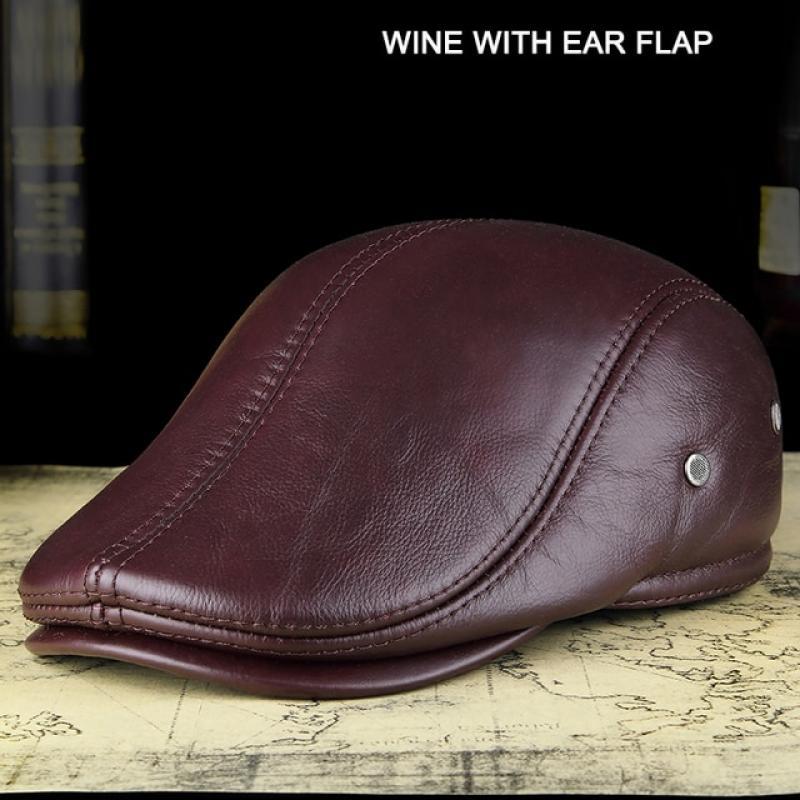Men's outdoor leather hat winter Berets male warm Ear protection cap 100% genuine leather dad hat wholesale Leisure bone